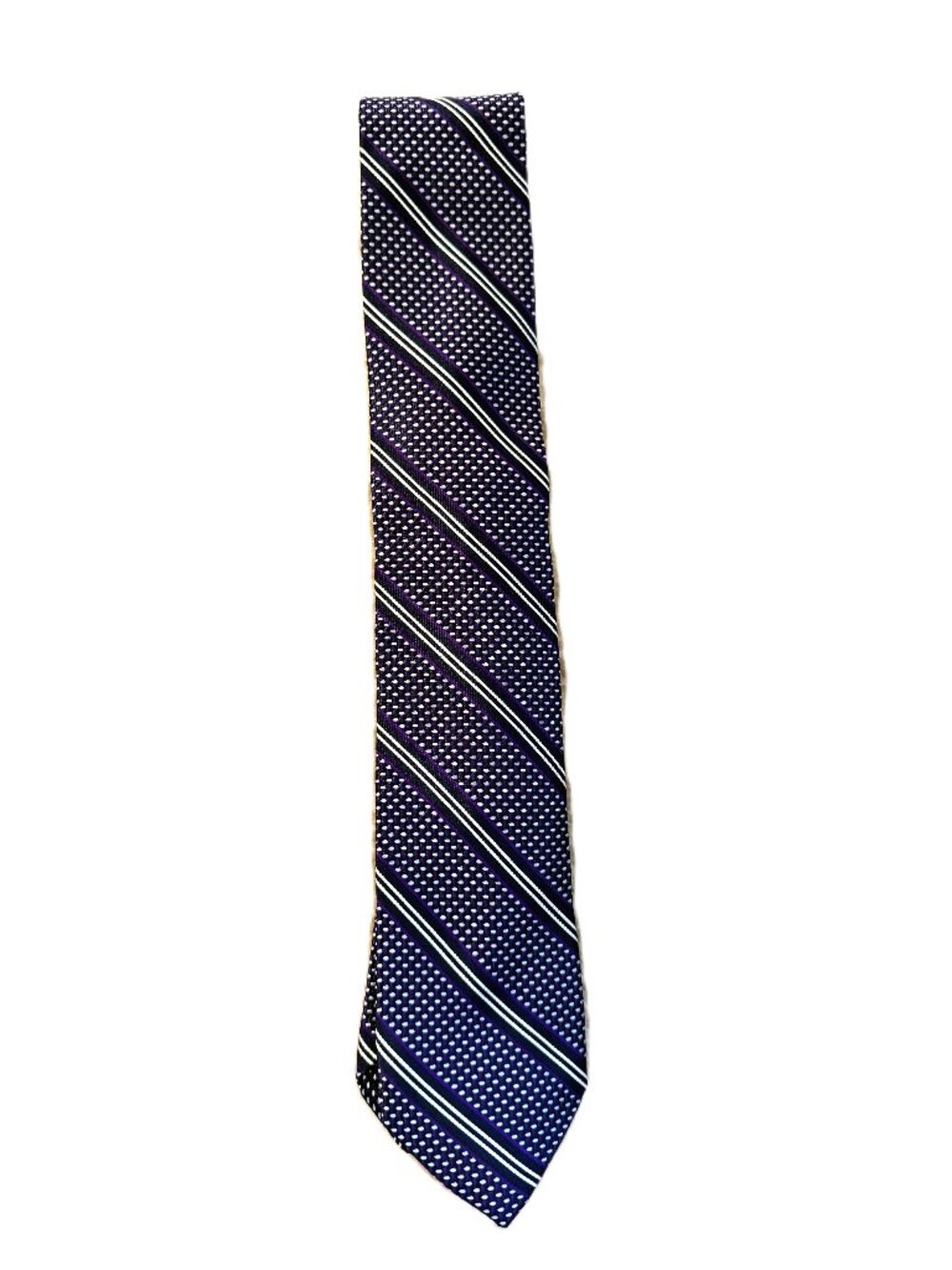 Joseph Abboud 100% Silk Tie – (Purple with White Dot & Stripe Pattern)